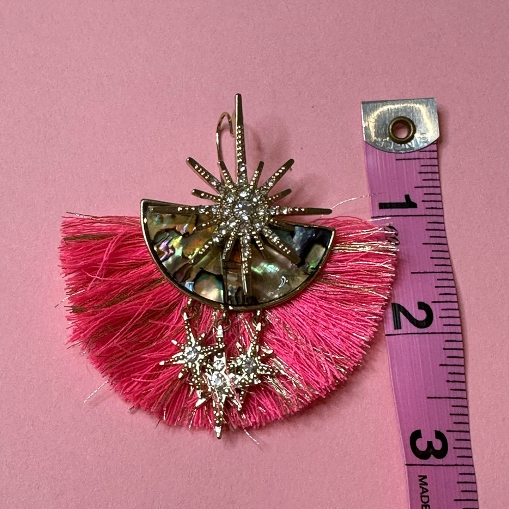 Unique Pink and Gold Fringe Star Earrings - Picture 6 of 6